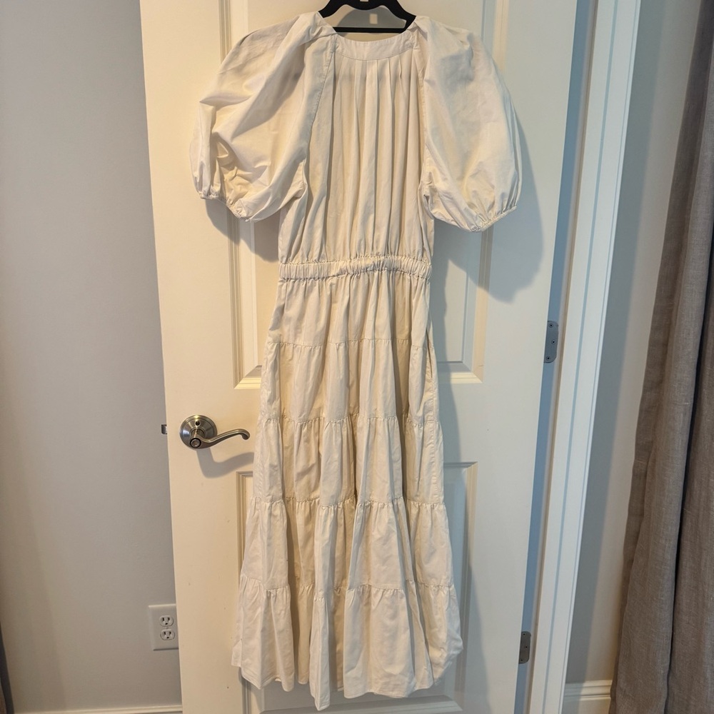 ULLA JOHNSON Off-White Ecru Olina Pleated Cotton-Poplin Midi Dress | Size 6 - Picture 8 of 11